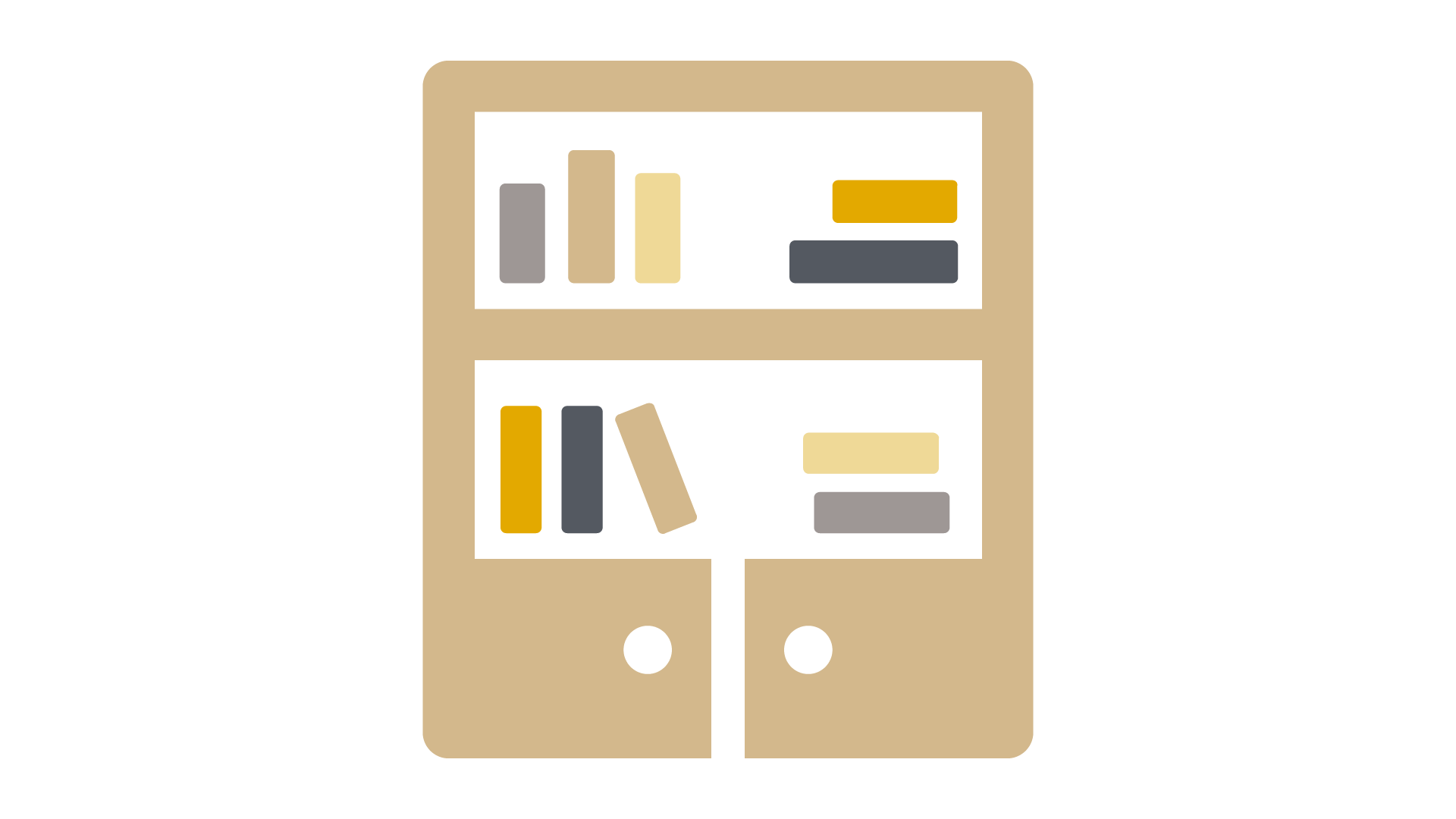 An icon of a bookshelf filled with books.