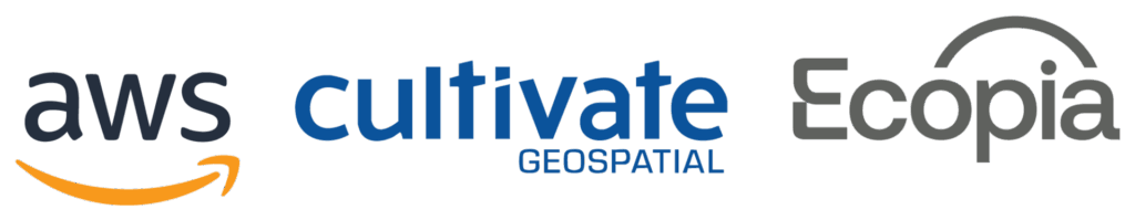 AWS logo, Cultivate Geospatial logo, Ecopia logo